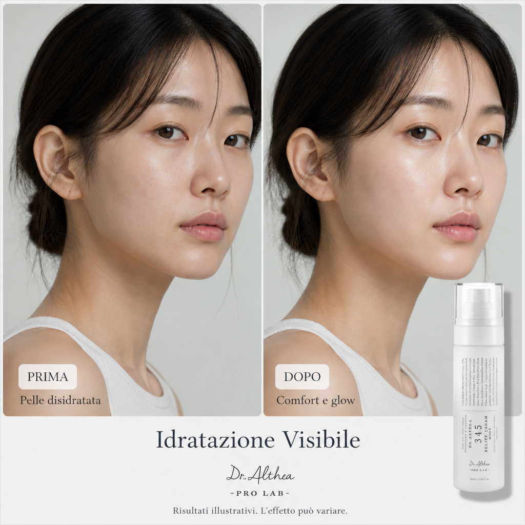 Dr Althea 345 Relief Cream Mist: prima e dopo idratazione e glow