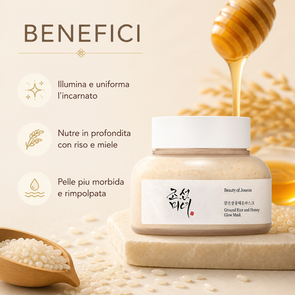 BOJ Rice & Honey Glow Mask - Benefici