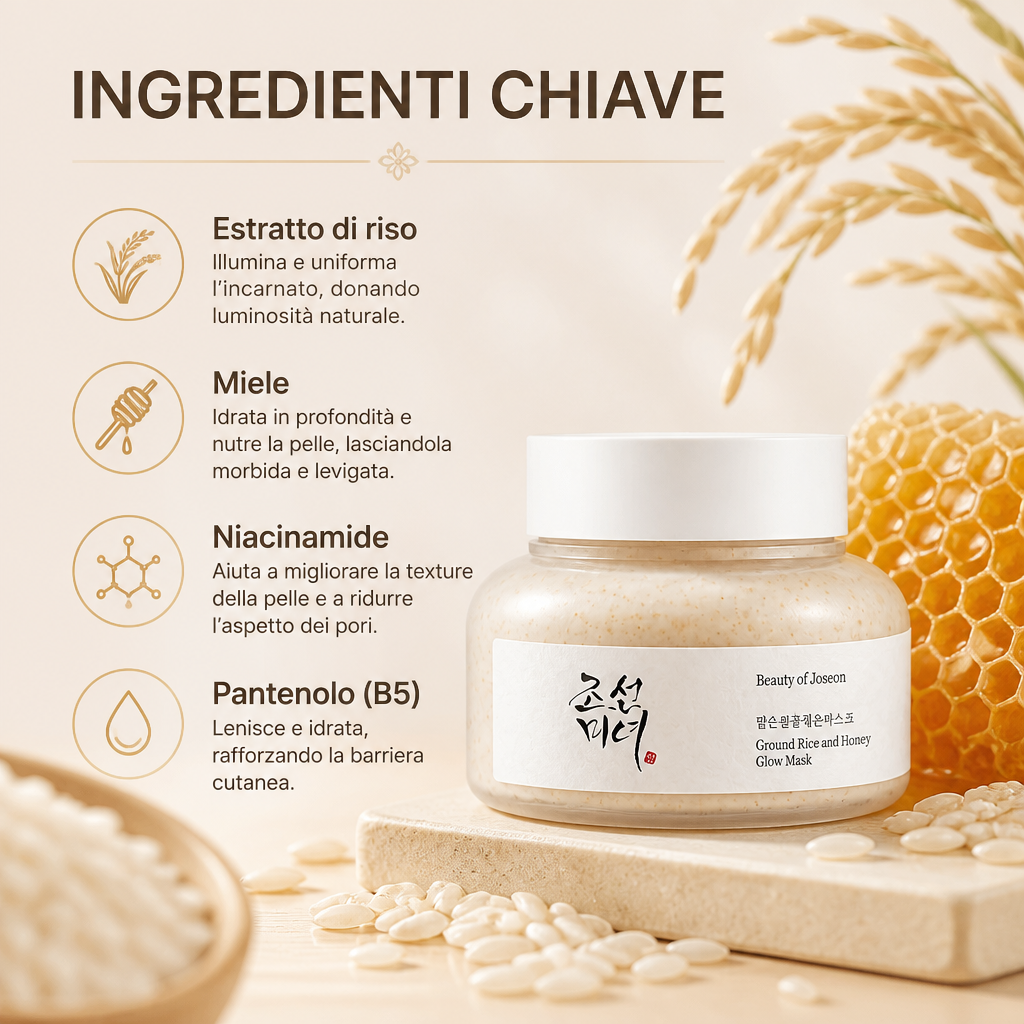 BOJ Rice & Honey Glow Mask - Ingredienti chiave